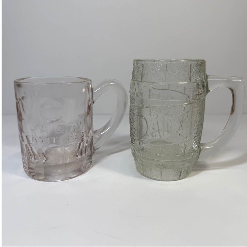 A&W Dad's Root Beer Mugs Clear Vintage Americana Nostalgic